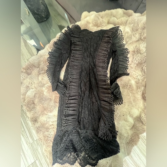 La Sang Exotic Lace Ruffle See-through Bodycon Mini Dress, Large - Picture 13 of 14